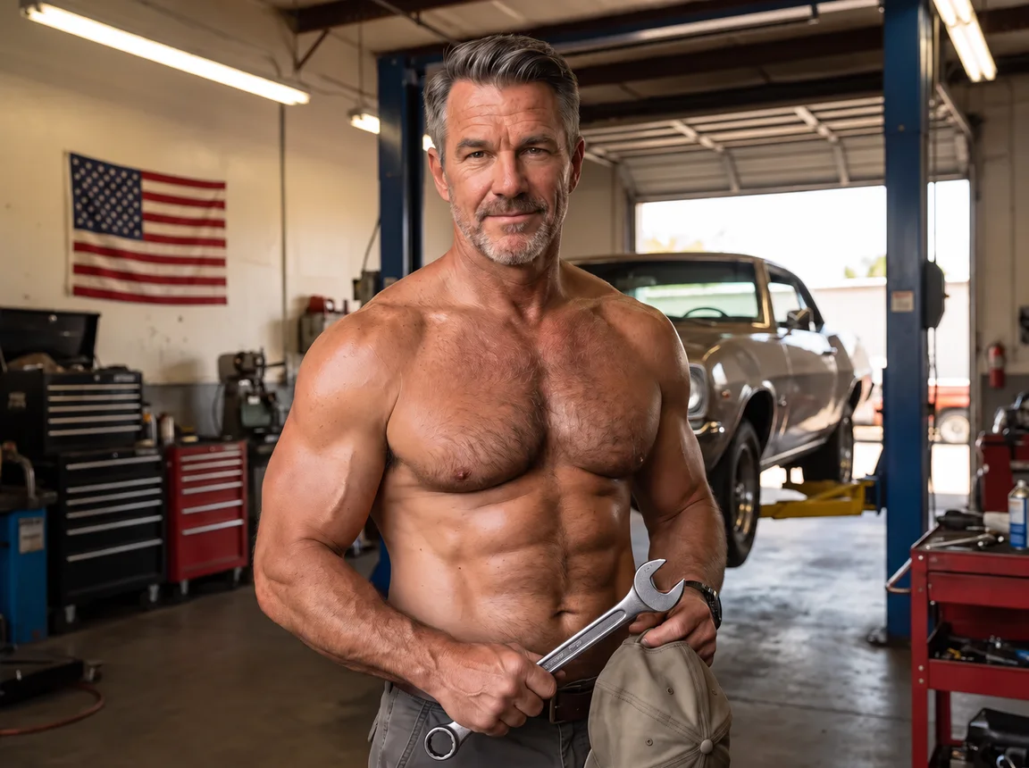 An ordinary man transformed into a mechanic for his personalized Hell of a Man 2027 calendar