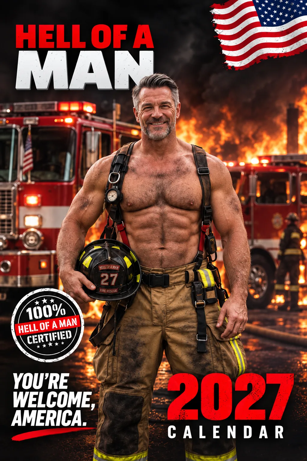 Official Hell of a Man 2027 firefighter calendar cover